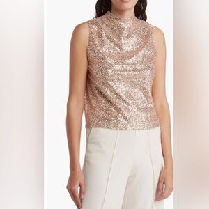 Melrose and Market Womens All Over Sequin Top Rose Gold Sleeveless NWT XL